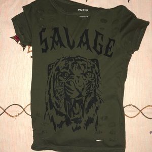dark green “savage” tshirt